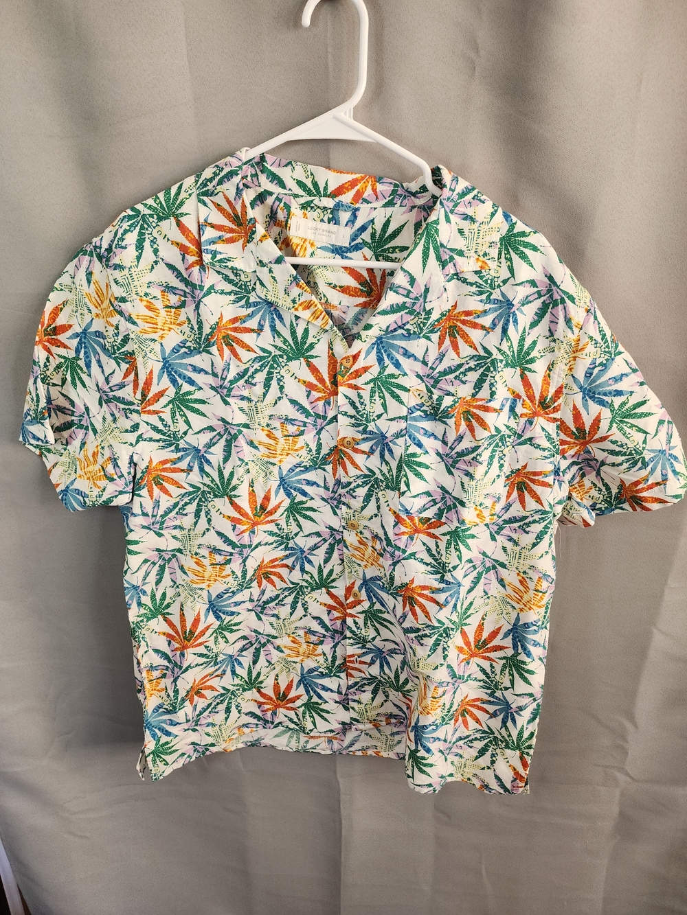 Lucky Brand Short Sleeve Button-Front Shirt - White with Green, Orange, Blue